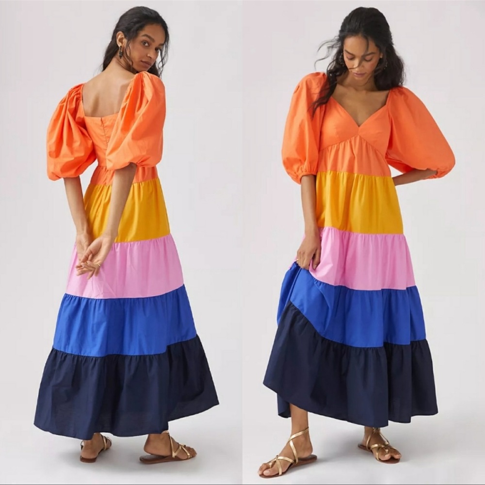 Farm Rio Tiered Colorblocked Maxi Dress - Size Small